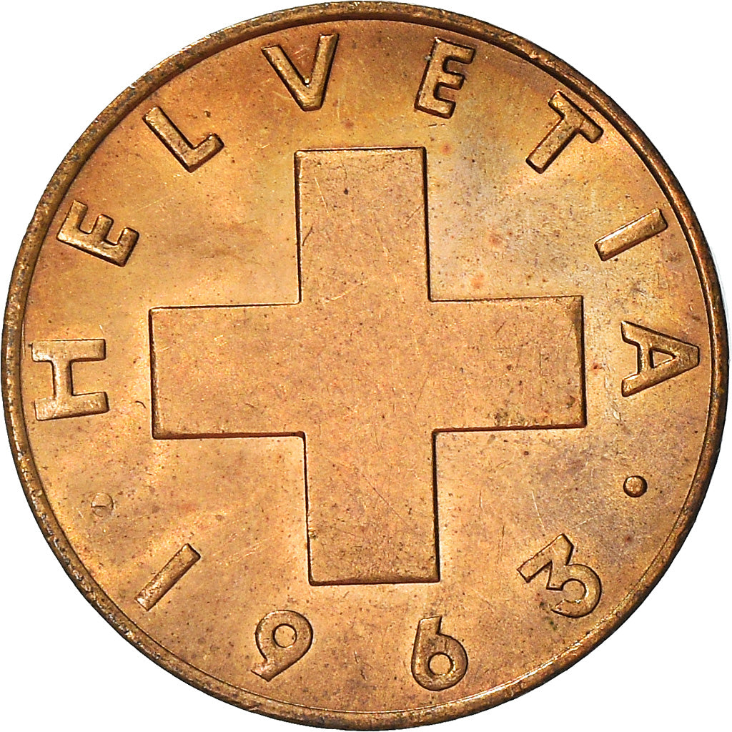 Coin, Switzerland, Rappen, 1963, Bern, AU(55-58), Bronze, KM:46