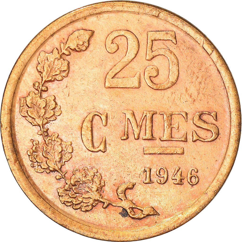 Moneta, Lussemburgo, Charlotte, 25 Centimes, 1946, MB, Bronzo, KM:45