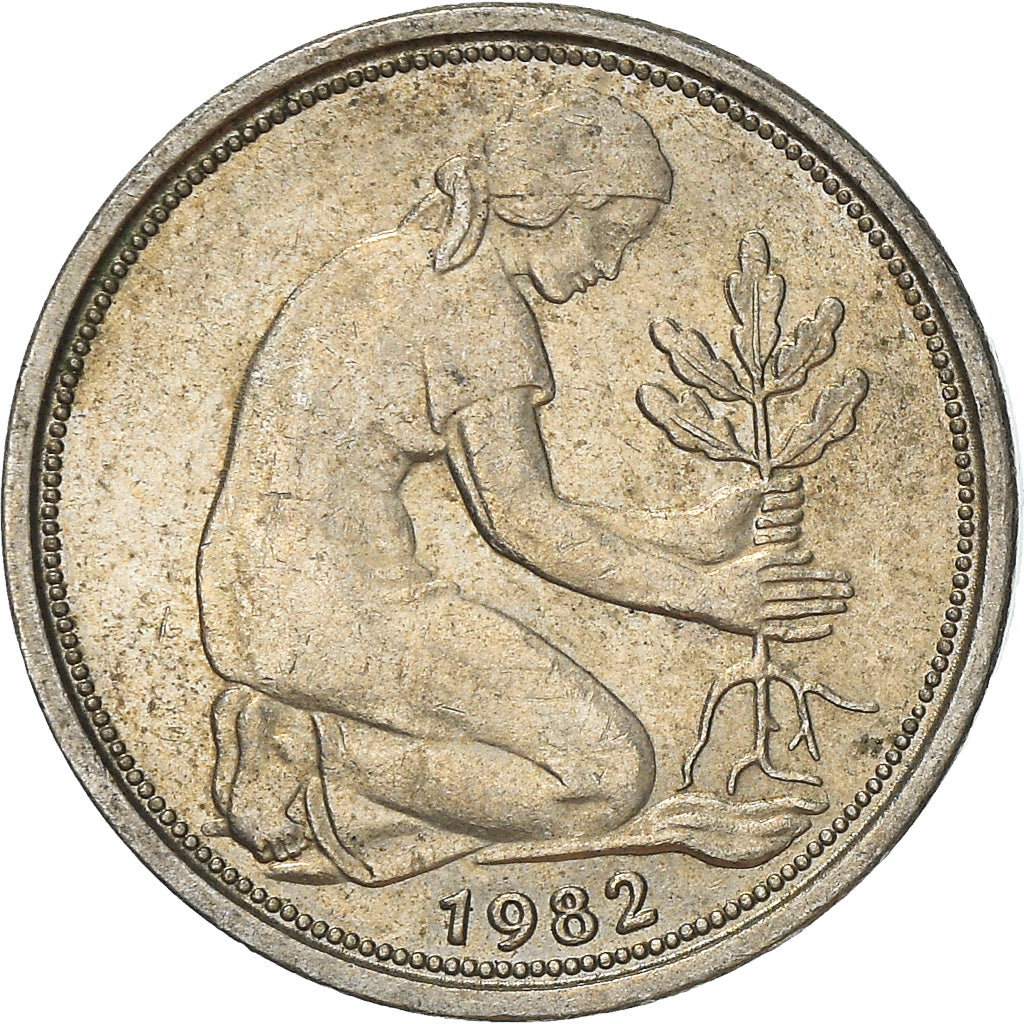 Coin, GERMANY - FEDERAL REPUBLIC, 50 Pfennig, 1982, Munich, AU(50-53)