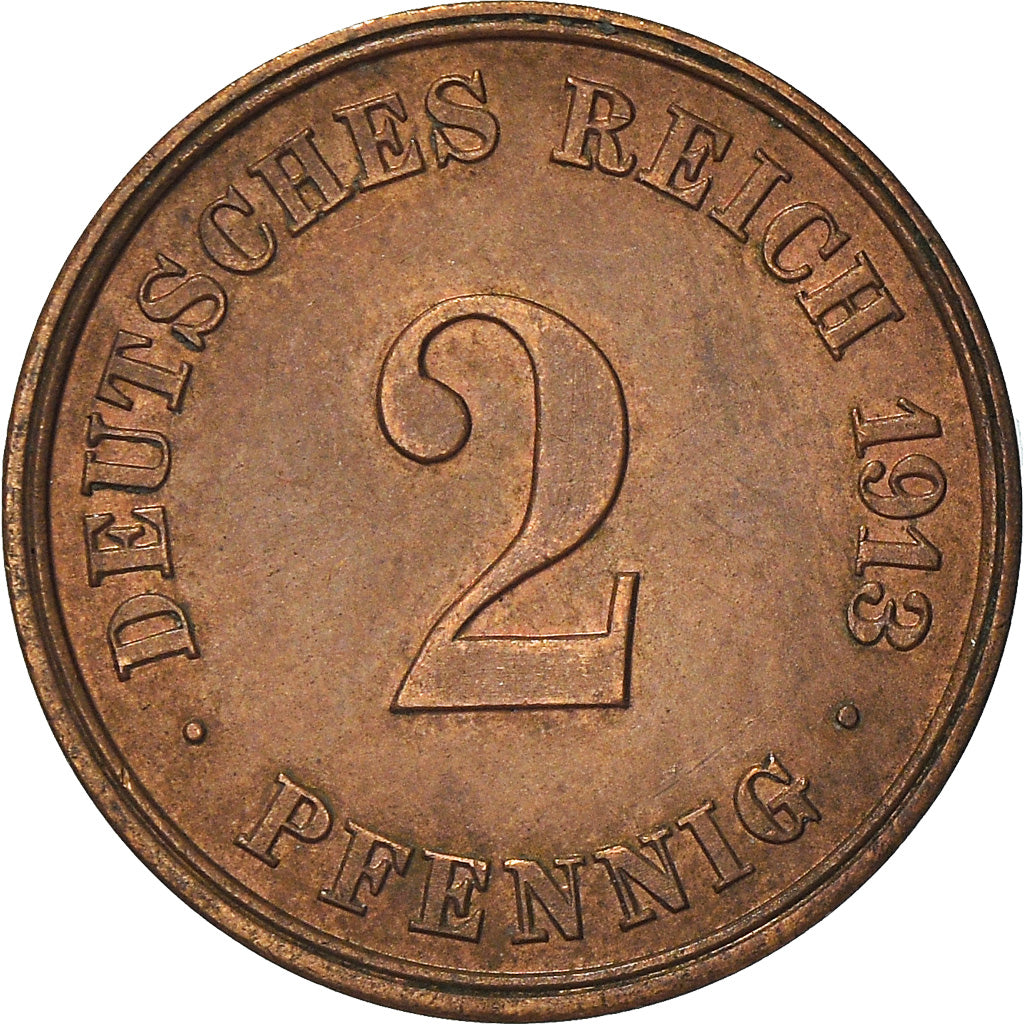 Monnaie, GERMANY - EMPIRE, Wilhelm II, 2 Pfennig, 1913, Hambourg, TTB+, Cuivre