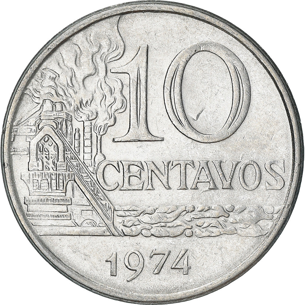 Coin, Brazil, 10 Centavos, 1974, AU(50-53), Stainless Steel, KM:578.1a