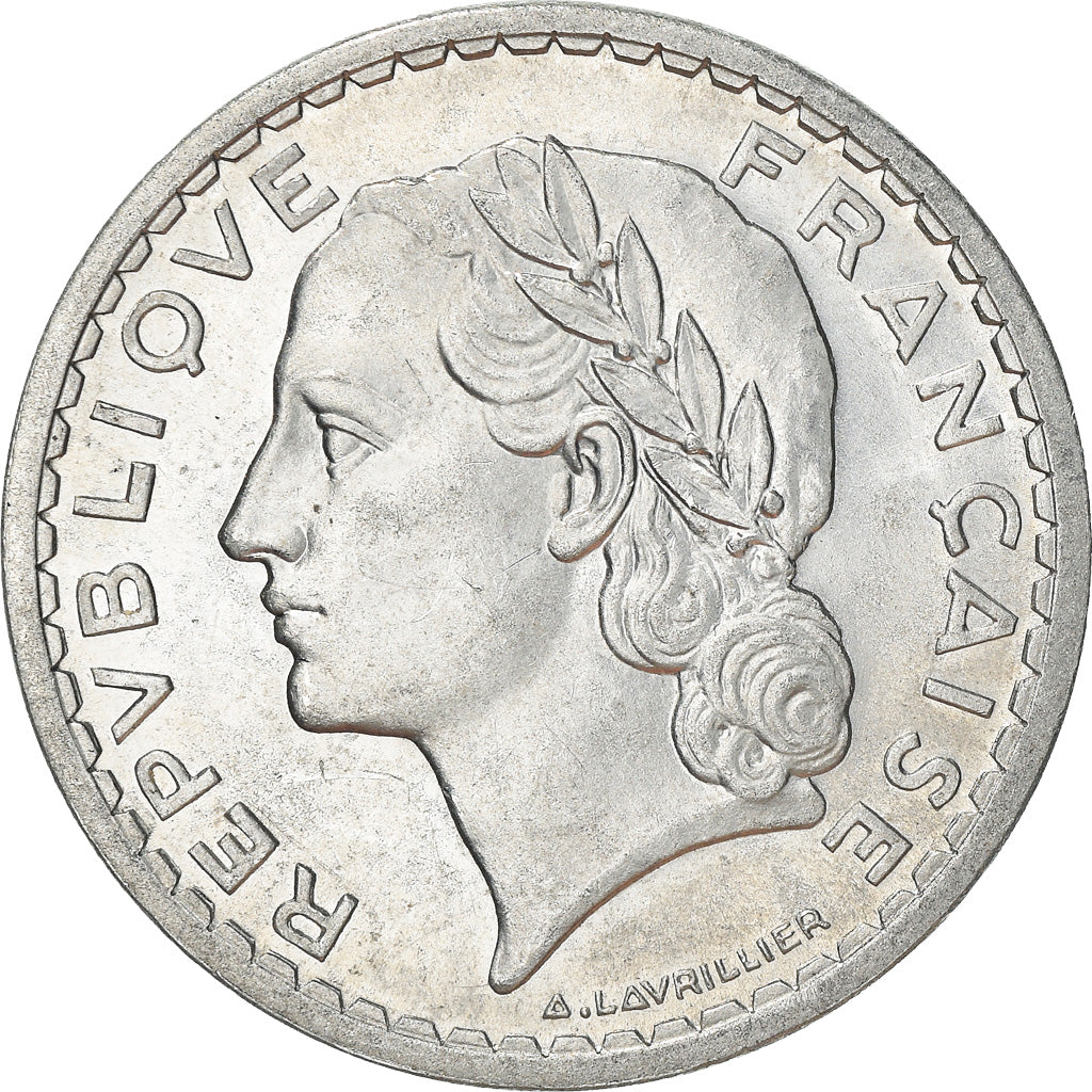 Moneta, Francia, Lavrillier, 5 Francs, 1947, Beaumont - Le Roger, BB, Alluminio