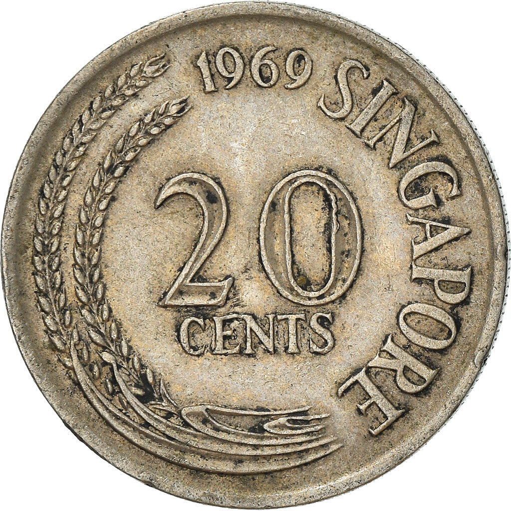 Coin, Singapore, 20 Cents, 1969, Singapore Mint, VF(30-35), Copper-nickel, KM:4