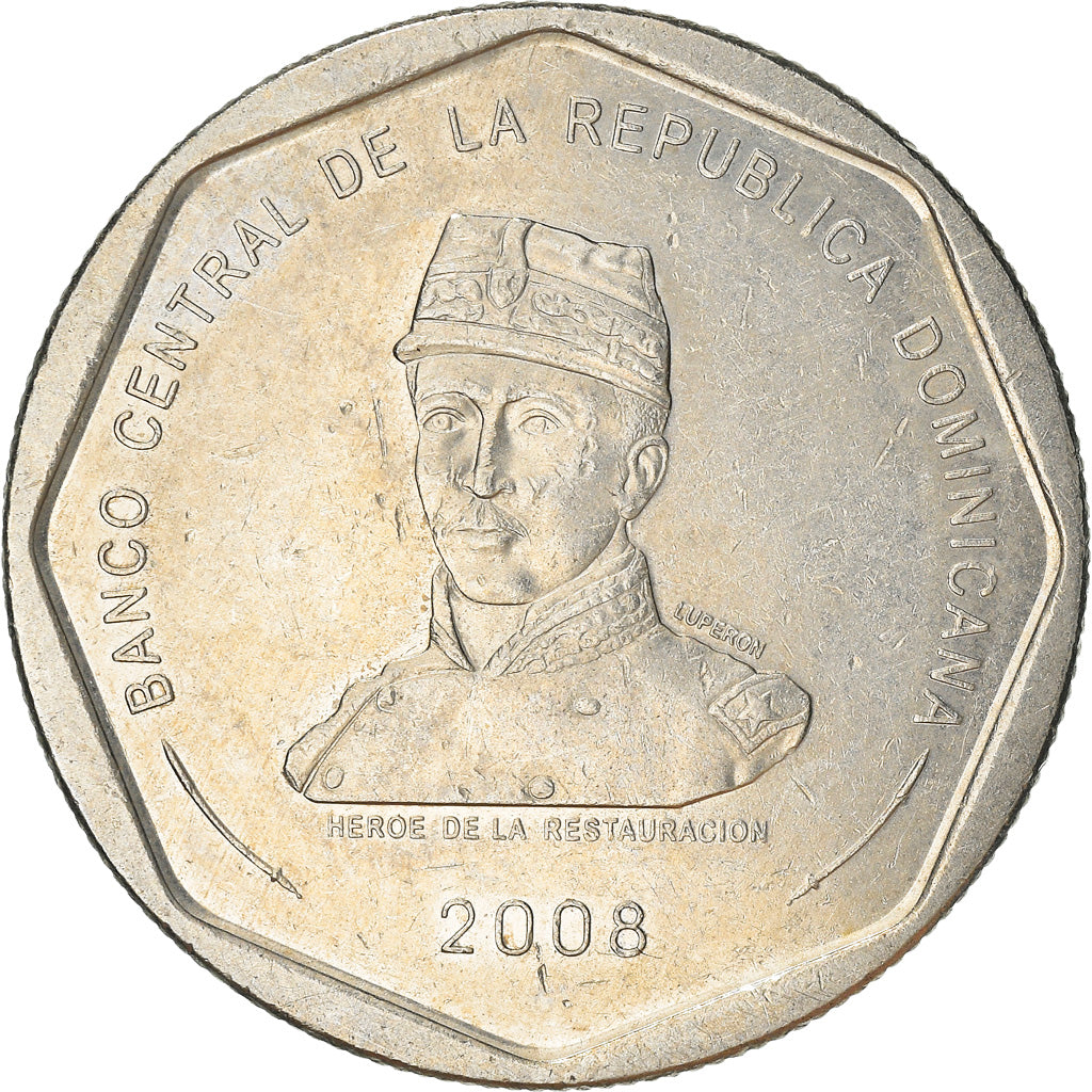 Moneda, República Dominicana, 25 Pesos, 2008, MBC+, Cobre - níquel, KM:107