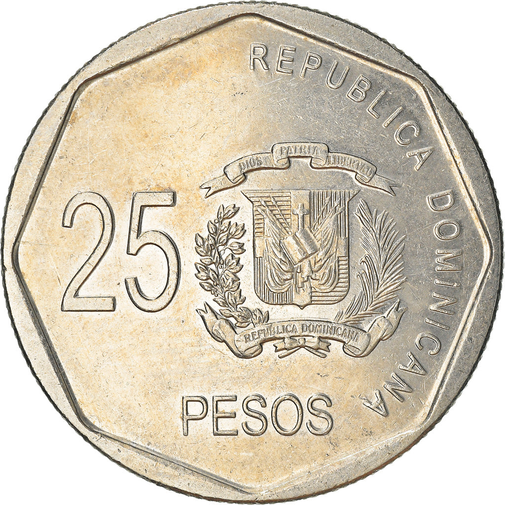 Moneda, República Dominicana, 25 Pesos, 2008, MBC+, Cobre - níquel, KM:107