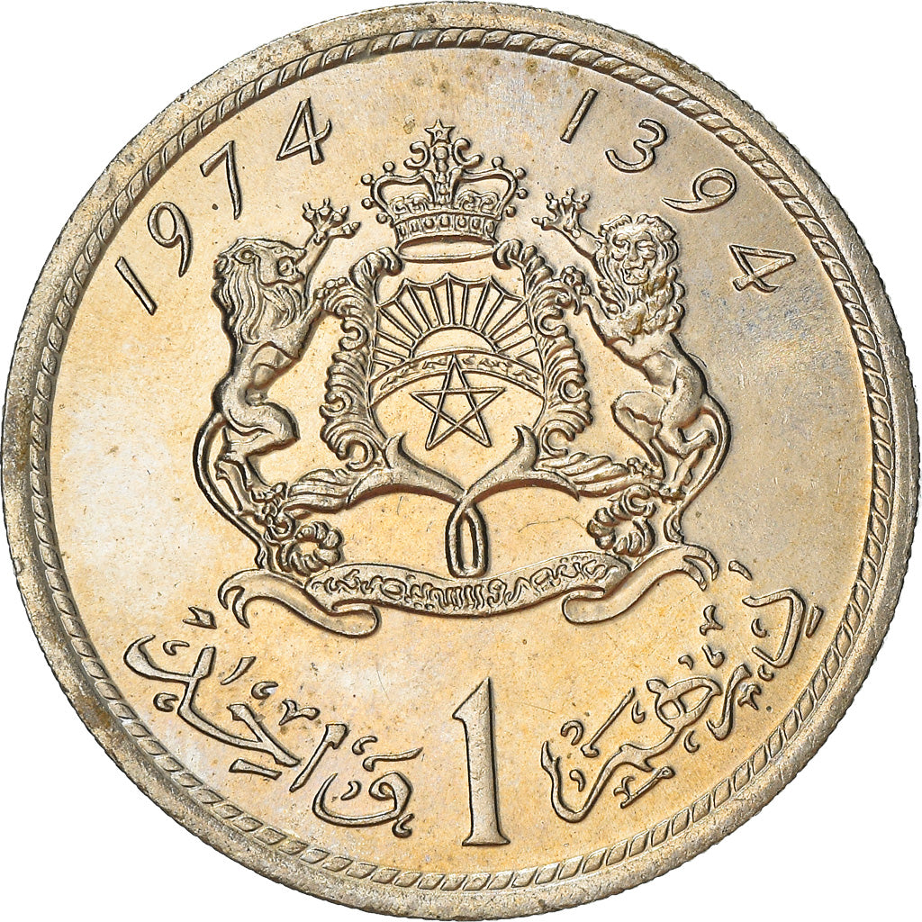 Coin, Morocco, al-Hassan II, Dirham, 1974/AH1394, MS(60-62), Copper-nickel
