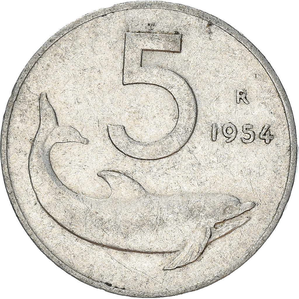 Moeda, Itália, 5 Lire, 1954, Rome, EF(40-45), Alumínio, KM:92