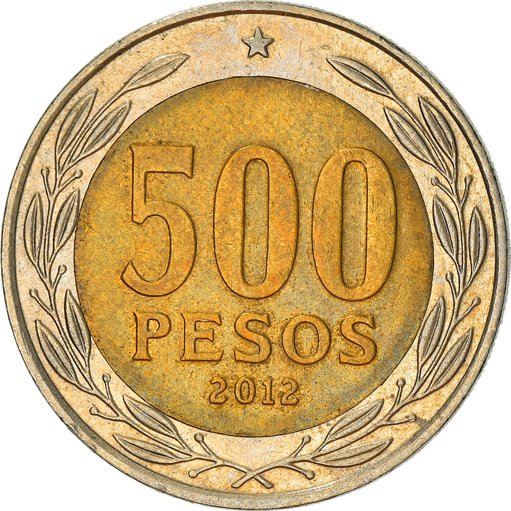 Moneda, Chile, 500 Pesos, 2012, Santiago, MBC, Bimetálico, KM:235