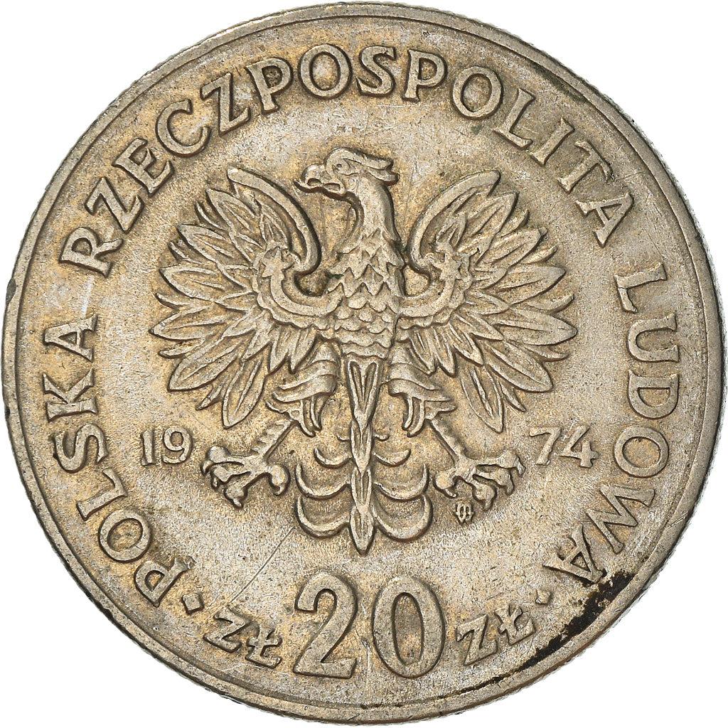 Moneta, Polska, 20 Zlotych, 1974, Warsaw, VF(20-25), Miedź-Nikiel, KM:69