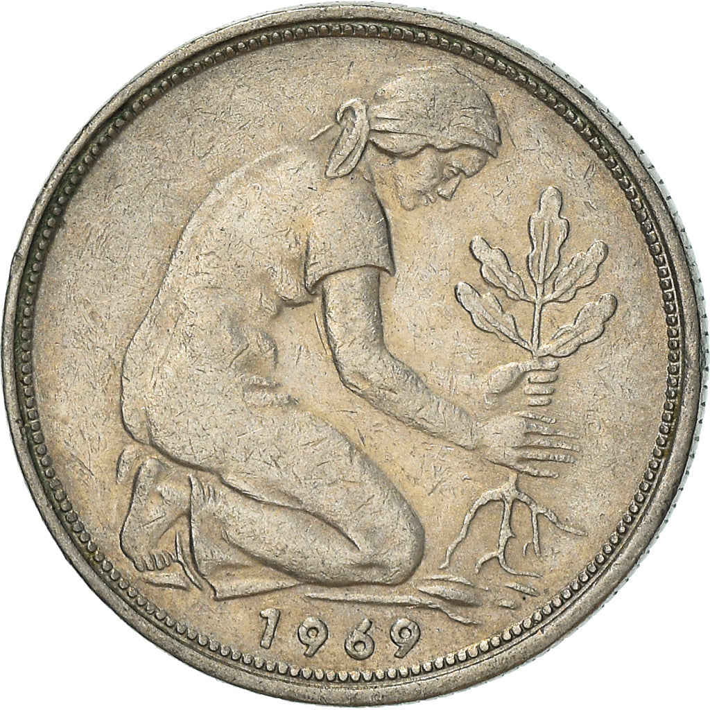 Coin, GERMANY - FEDERAL REPUBLIC, 50 Pfennig, 1969, Karlsruhe, VF(30-35)