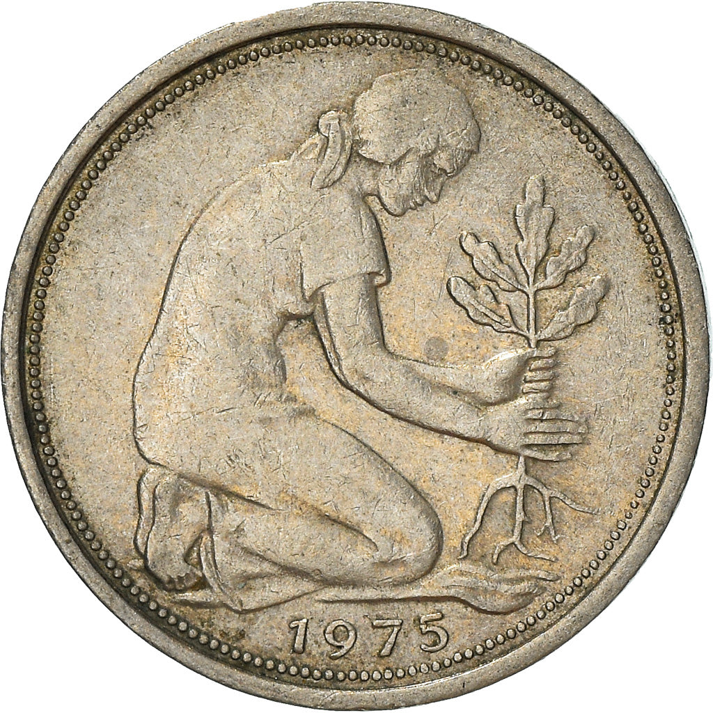 Munten, Federale Duitse Republiek, 50 Pfennig, 1975, Karlsruhe, FR+