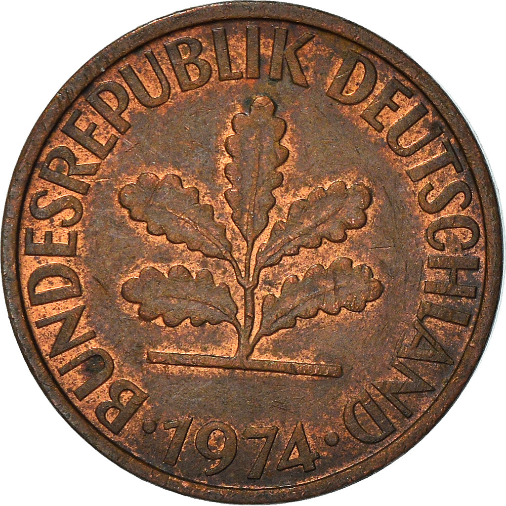 Coin, GERMANY - FEDERAL REPUBLIC, 2 Pfennig, 1974, Munich, AU(50-53), Copper