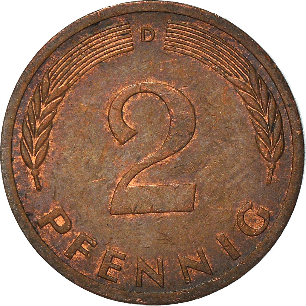 Coin, GERMANY - FEDERAL REPUBLIC, 2 Pfennig, 1974, Munich, AU(50-53), Copper