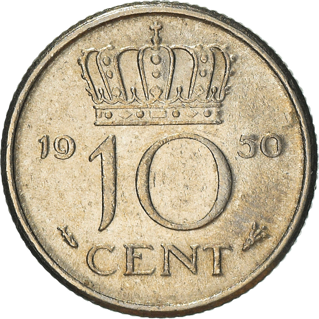 Coin, Netherlands, Juliana, 10 Cents, 1950, AU(50-53), Nickel, KM:182