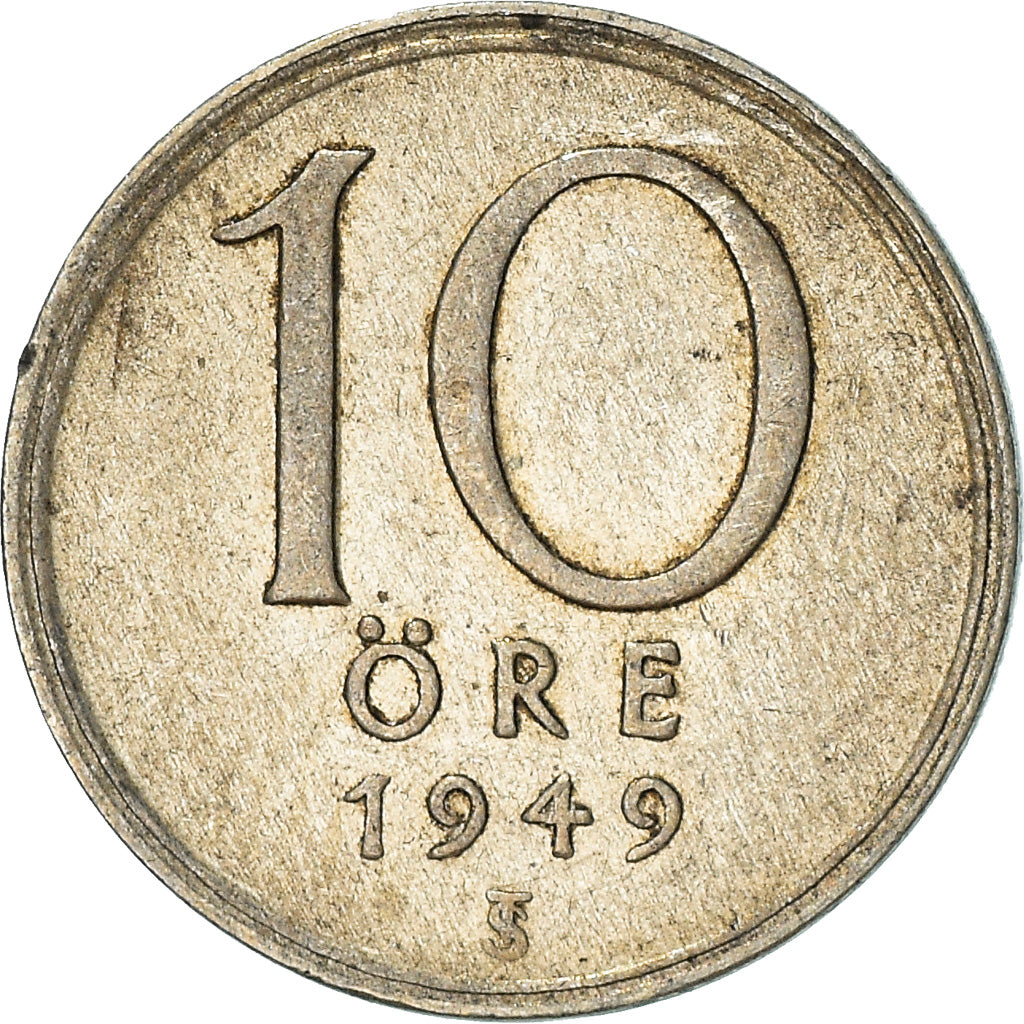 Coin, Sweden, Gustaf V, 10 Öre, 1949, AU(50-53), Silver, KM:813