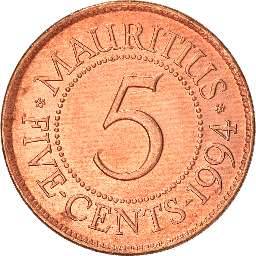 Coin, Mauritius, 5 Cents, 1994, VF(30-35), Copper Plated Steel, KM:52