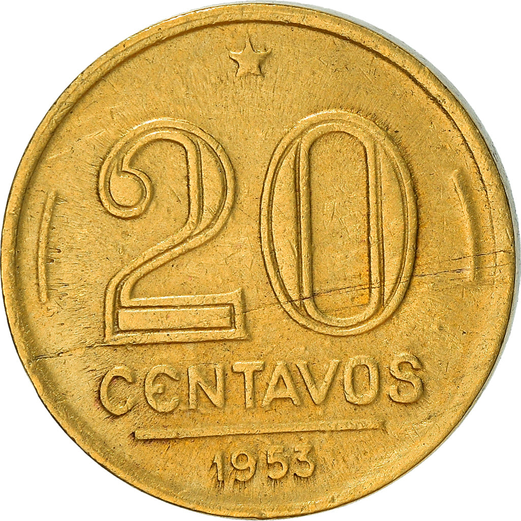 Coin, Brazil, 20 Centavos, 1953, AU(50-53), Aluminum-Bronze, KM:562