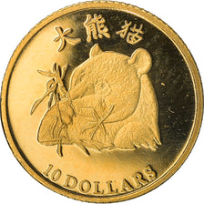 Moeda, Libéria, Panda, 10 Dollars, 2006, MS(65-70), Dourado