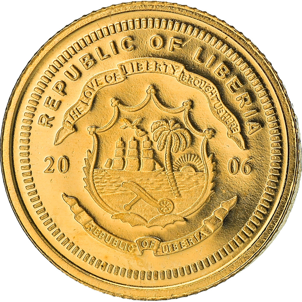 Moeda, Libéria, Panda, 10 Dollars, 2006, MS(65-70), Dourado