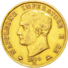 ITALIAN STATES, 40 Lire, 1814, Milan, KM #12, VF(30-35), Gold, 12.83