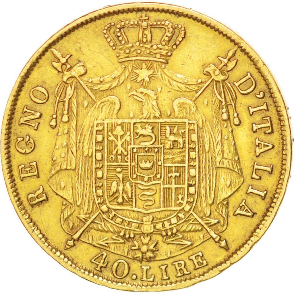 ITALIAN STATES, 40 Lire, 1814, Milan, KM #12, VF(30-35), Gold, 12.83