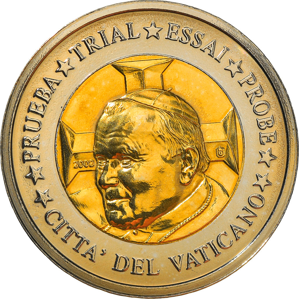 Vaticano, medaglia, 2 E, Essai-Trial Jean Paul II, 2002, FDC, Bi-metallico