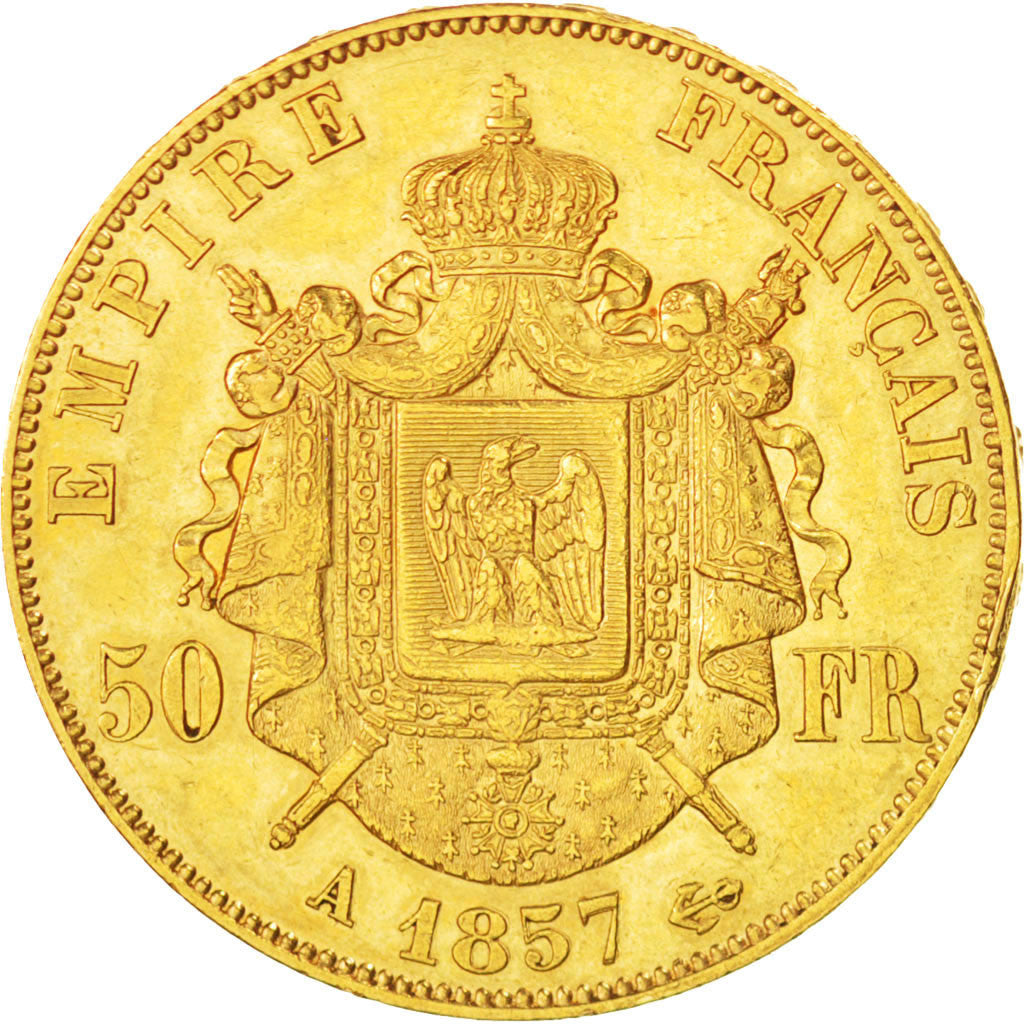 FRANCE, Napoléon III, 50 Francs, 1857, Paris, KM #785.1, AU(50-53), Gold, Gadour
