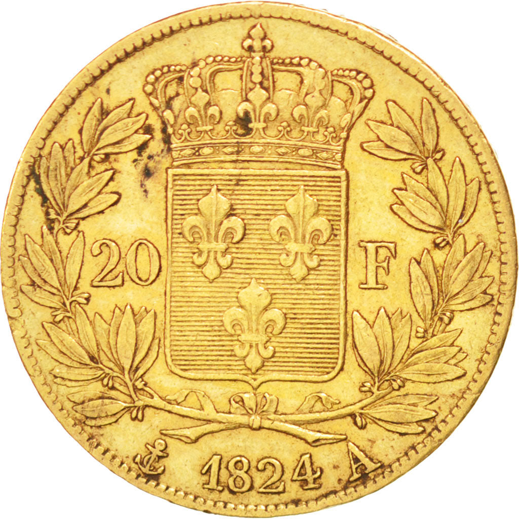 Francia, Louis XVIII, Louis XVIII, 20 Francs, 1824, Paris, BB, Oro, KM:712.1,...