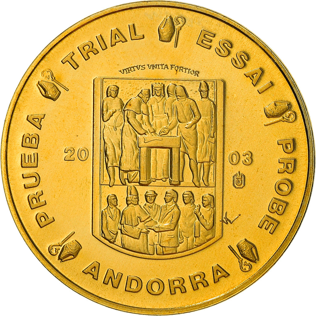 Andorra, medaglia, 10 C, Essai-Trial, 2003, FDC, Doratura in rame-nichel