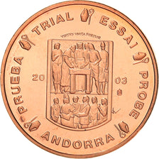 Andorra, medalla, 2 C, Essai Trial, 2003, FDC, Cobre