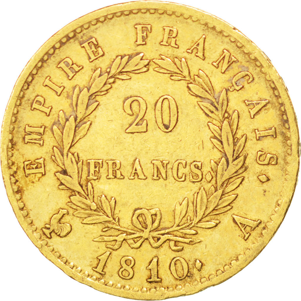 FRANCE, Napoléon I, 20 Francs, 1810, Paris, KM #695.1, EF(40-45), Gold, Gadoury 