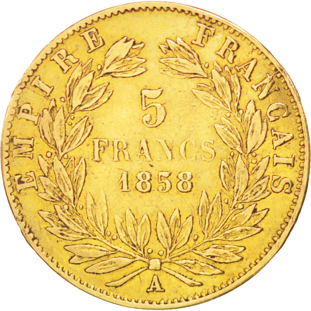 France, Napoleon III, 5 Francs, 1858, Paris, VF(30-35), Gold, KM:787.1