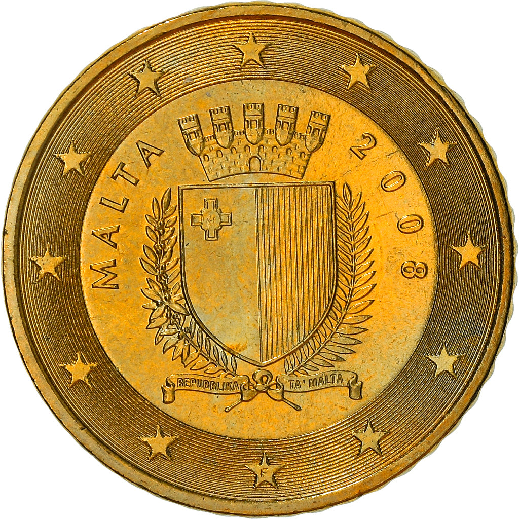 Malta, 50 Euro Cent, 2008, Paris, gold-plated coin, UNZ+, Messing, KM:130