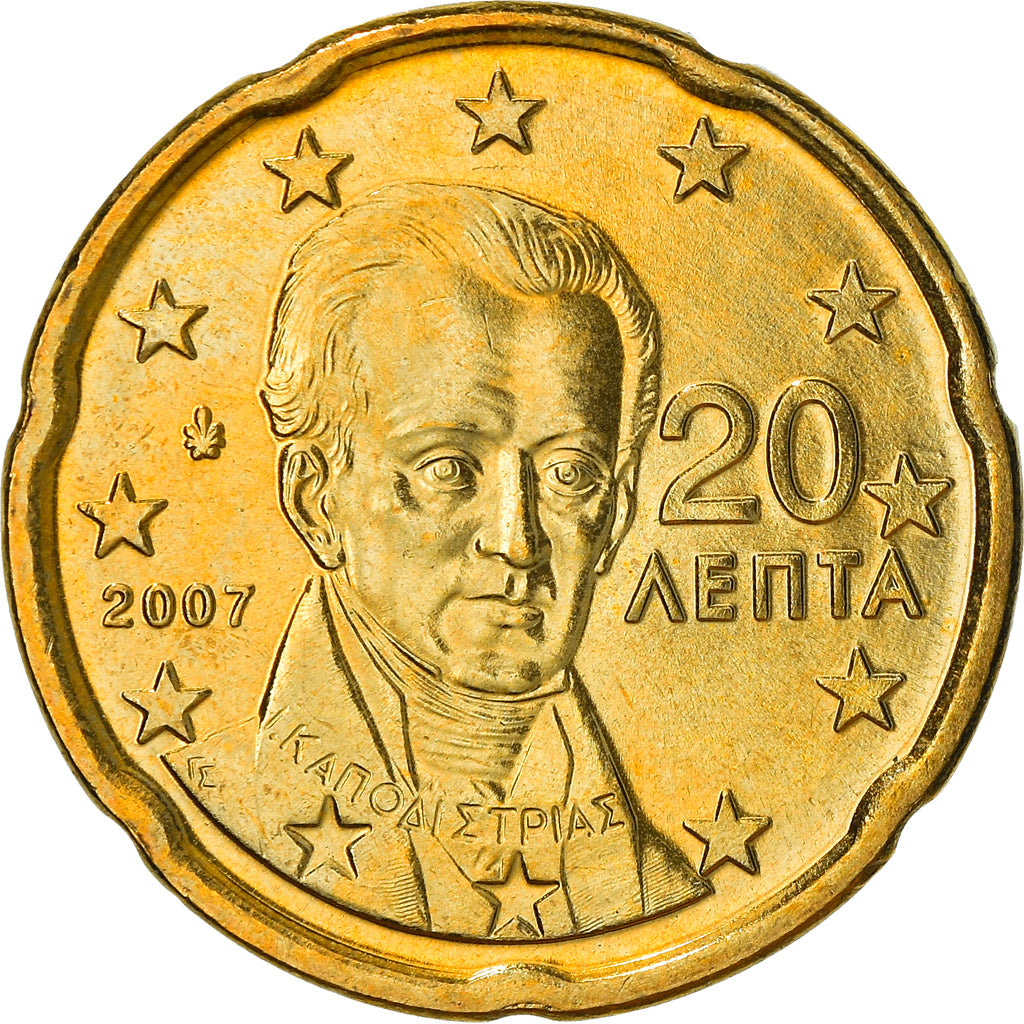 Grecia, 20 Euro Cent, 2007, SPL+, Ottone, KM:212