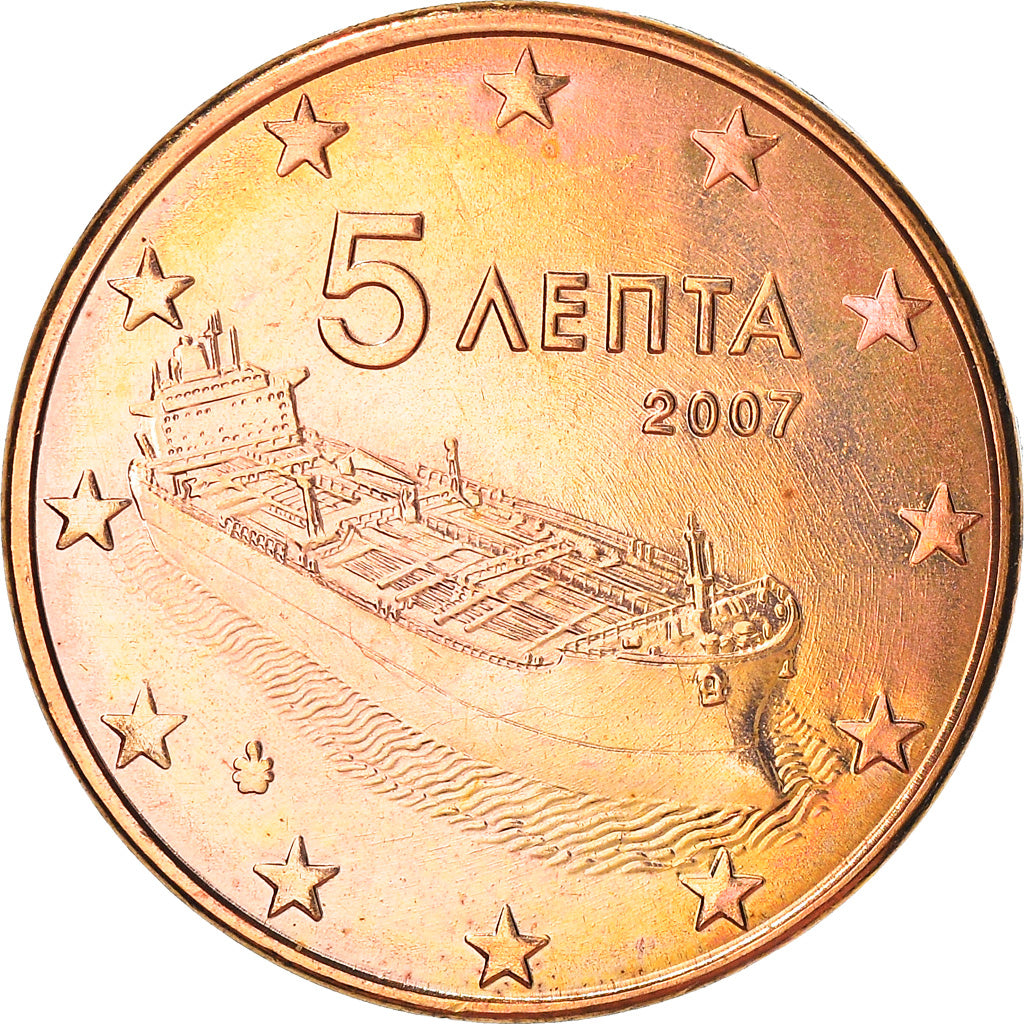 Grecia, 5 Euro Cent, 2007, Athens, SPL, Acciaio placcato rame, KM:183