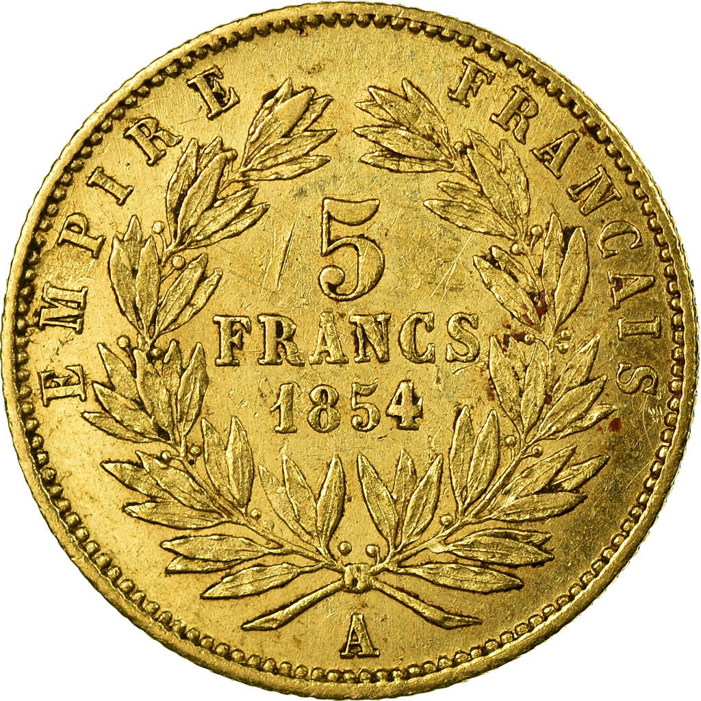 Moneda, Francia, Napoleon III, Napoléon III, 5 Francs, 1854, Paris, MBC+, Oro