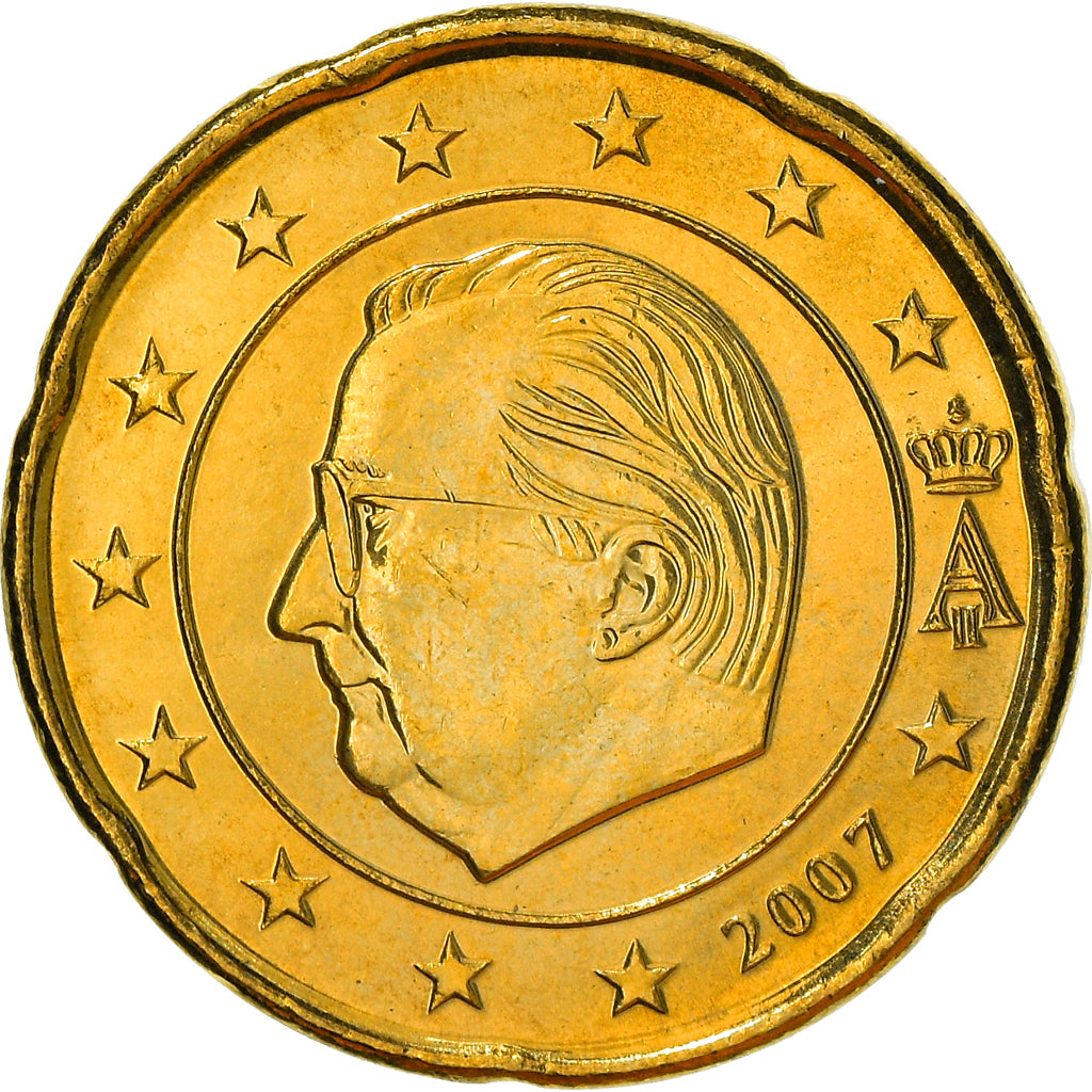 Belgien, 20 Euro Cent, 2007, Brussels, UNZ+, Messing, KM:243