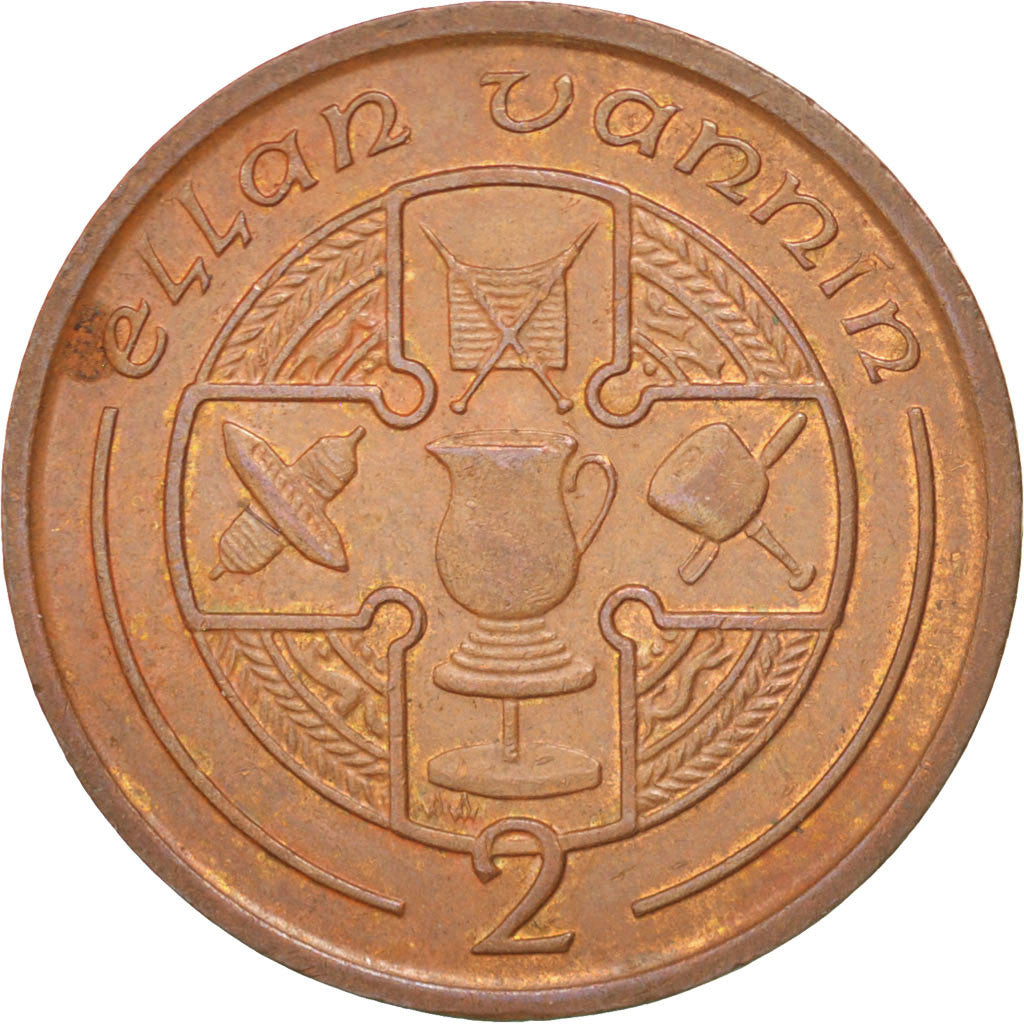 ISLE OF MAN, 2 Pence, 1991, KM #208, AU(50-53), Bronze, 25.91, 7.15