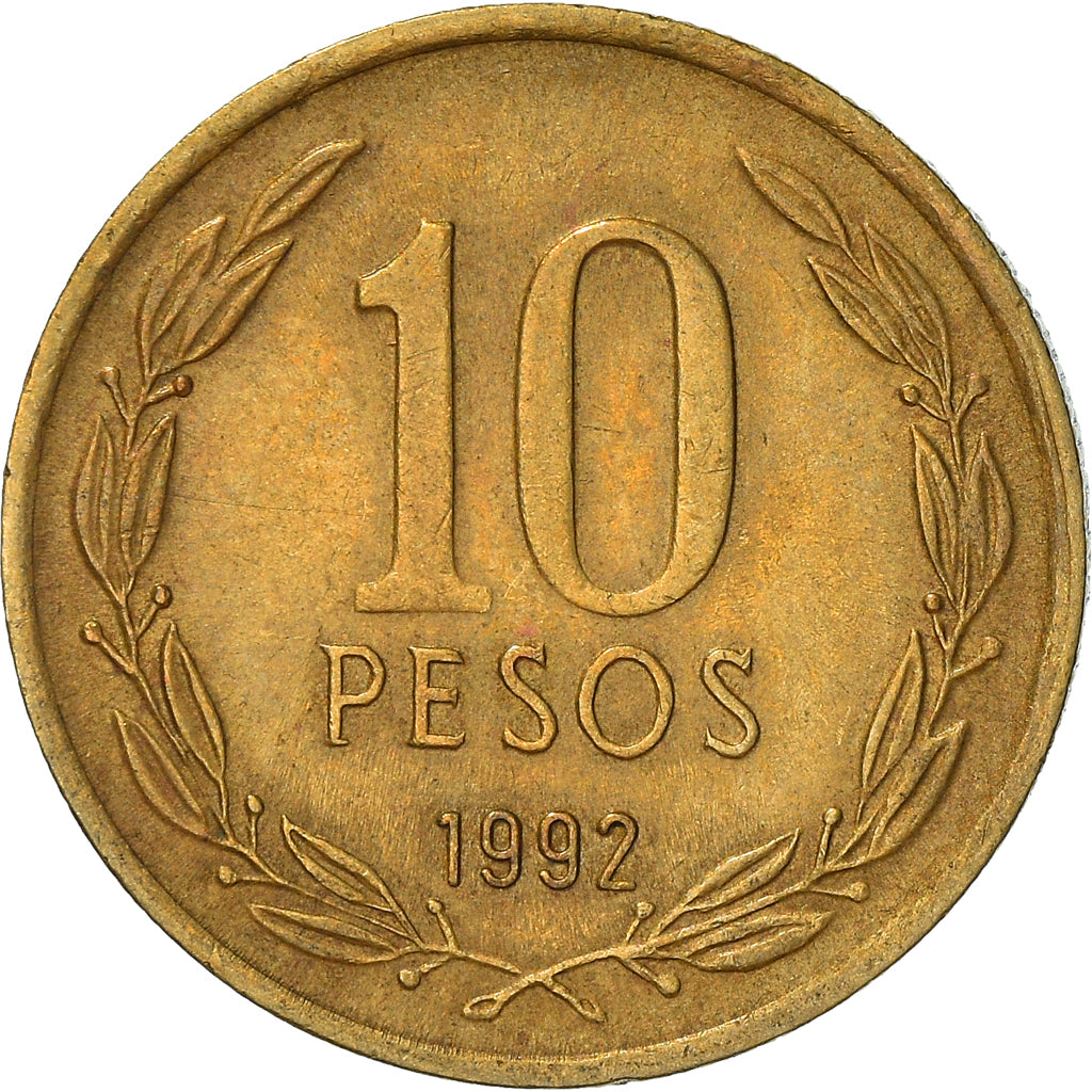 Moneda, Chile, 10 Pesos, 1992, Santiago, MBC+, Aluminio - bronce, KM:228.2