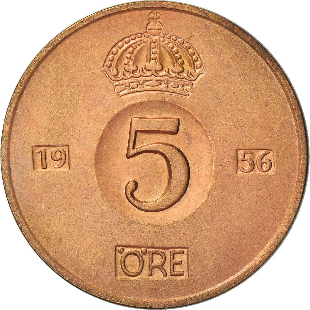 Moneta, Svezia, Gustaf VI, 5 Öre, 1956, MB+, Bronzo, KM:822
