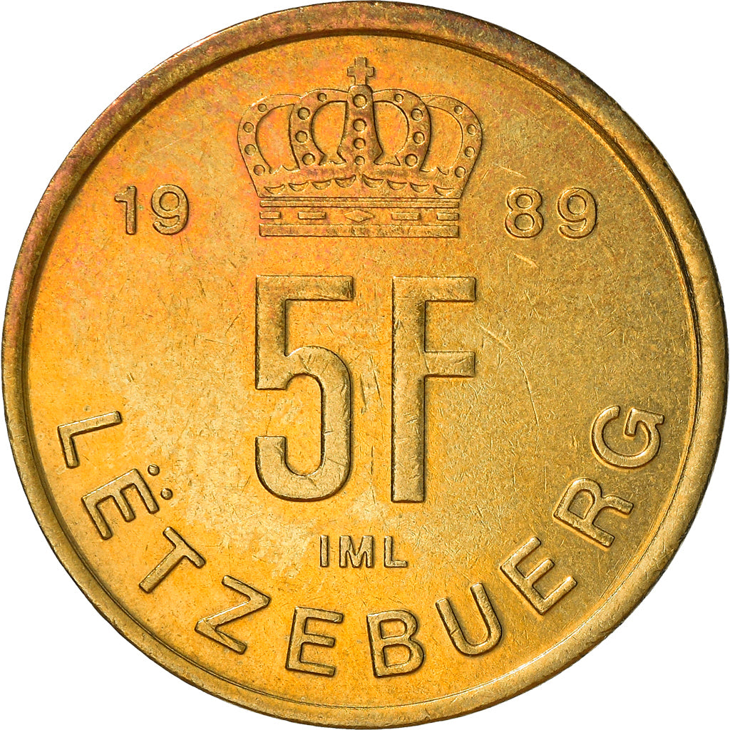 Coin, Luxembourg, Jean, 5 Francs, 1989, AU(50-53), Aluminum-Bronze, KM:65