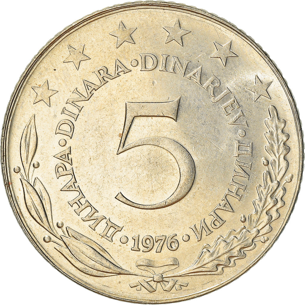 Moneta, Iugoslavia, 5 Dinara, 1976, SPL, Rame-nichel-zinco, KM:58