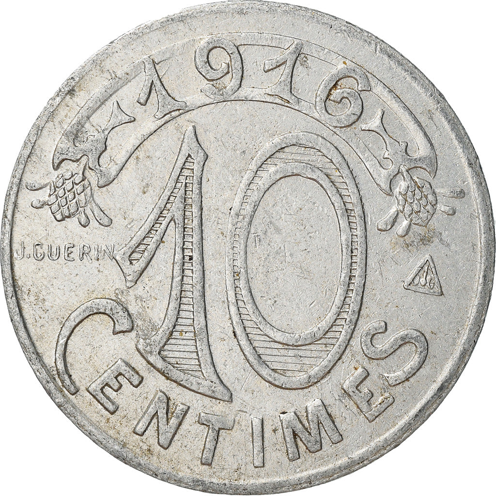 Moeda, França, 10 Centimes, 1916, Marseille, VF(30-35), Alumínio, Elie:10.2B