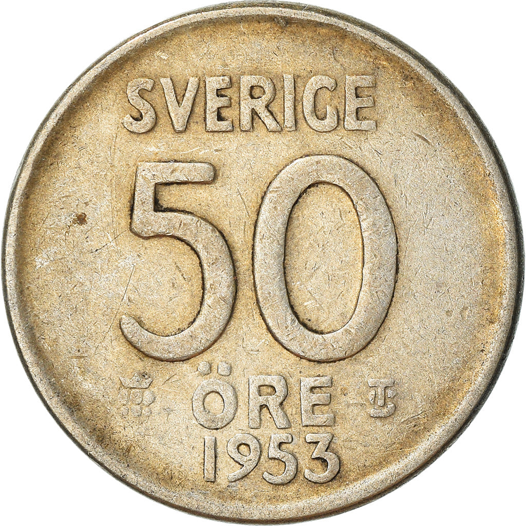 Münze, Schweden, Gustaf VI, 50 Öre, 1953, S+, Silber, KM:825