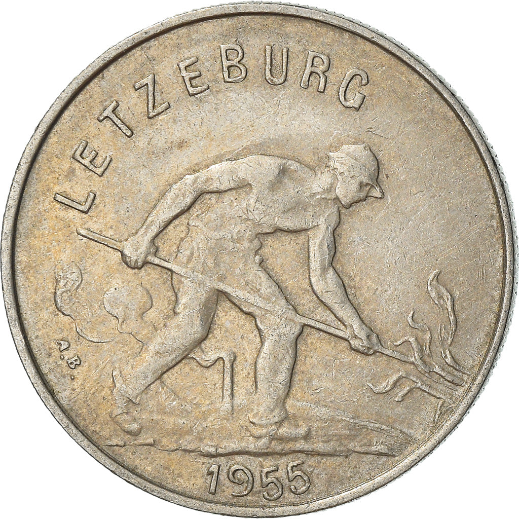 Moeda, Luxemburgo, Charlotte, Franc, 1955, AU(50-53), Cobre-níquel, KM:46.2