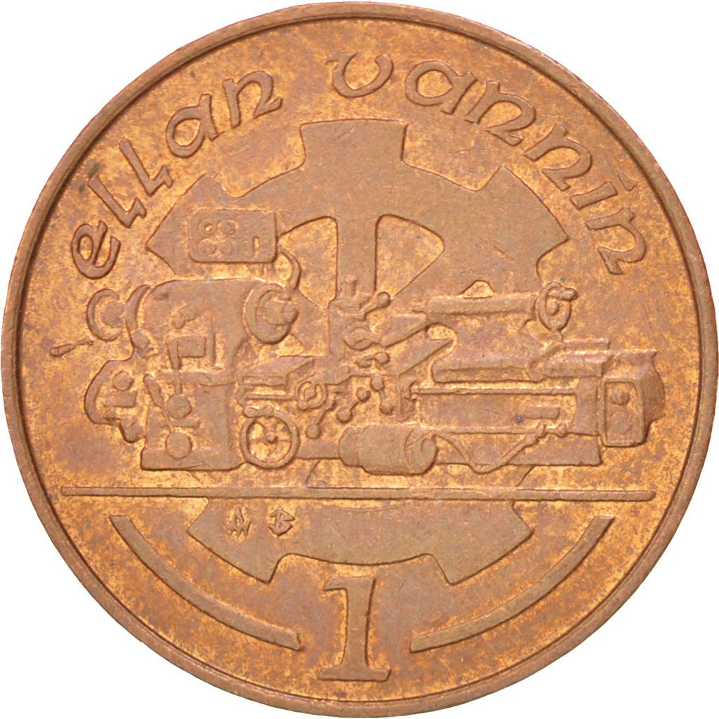 ISLE OF MAN, Penny, 1989, KM #207, AU(50-53), Bronze, 20.32, 3.50