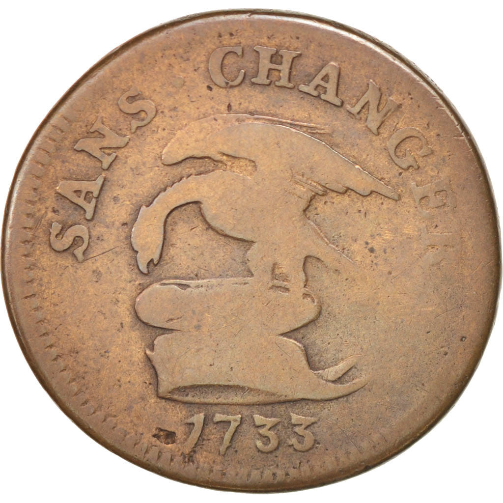 ISLE OF MAN, Penny, 1733, KM #5a, F(12-15), Bronze, 7.68