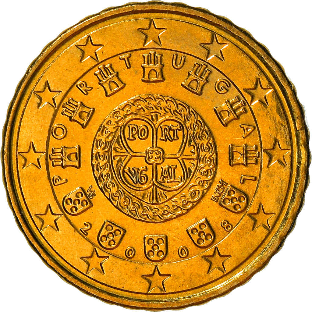 Portugal, 10 Euro Cent, 2008, Lisbon, MS(64), Mosiądz, KM:763