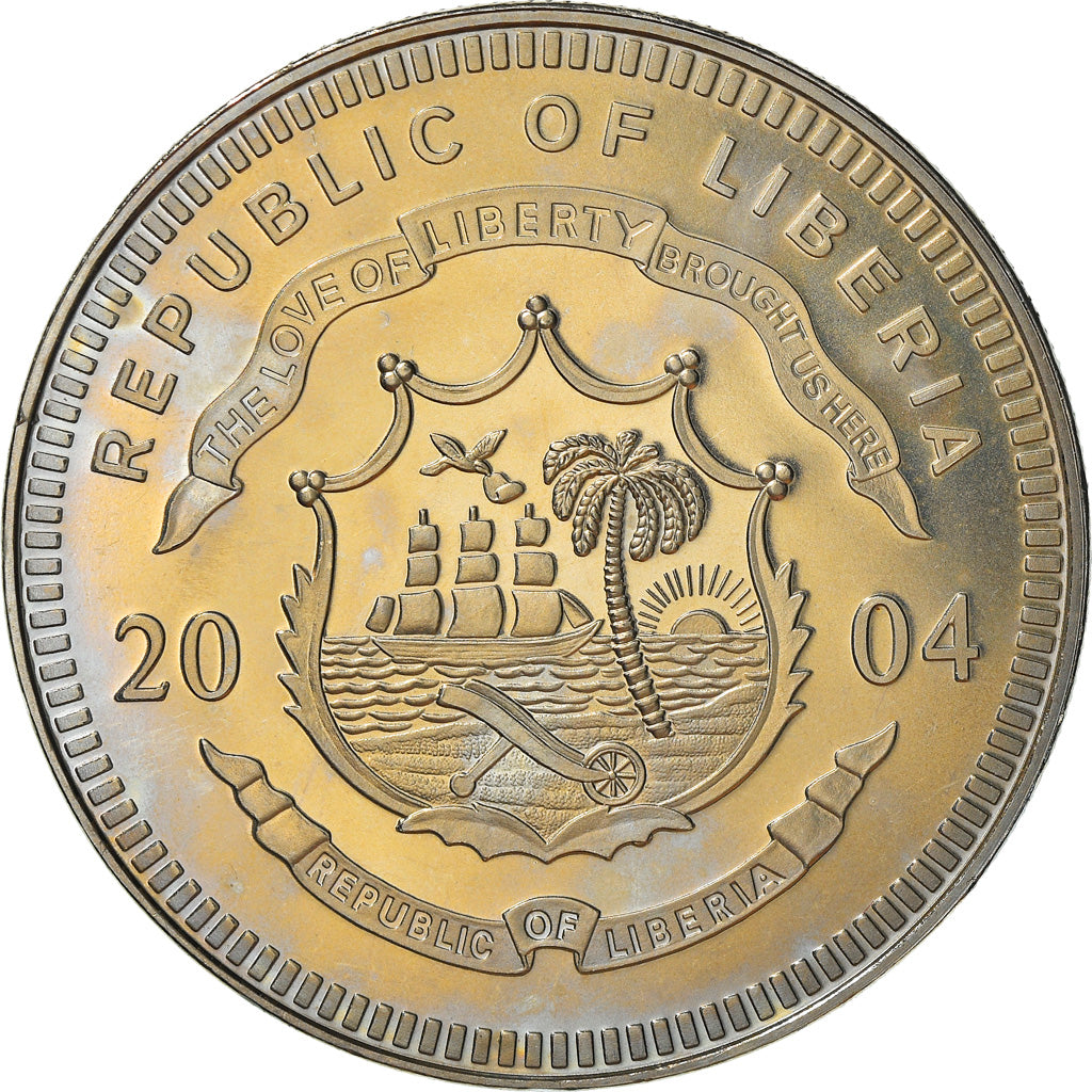 Moeda, Libéria, 5 Dollars, 2004, MS(63), Cuproníquel