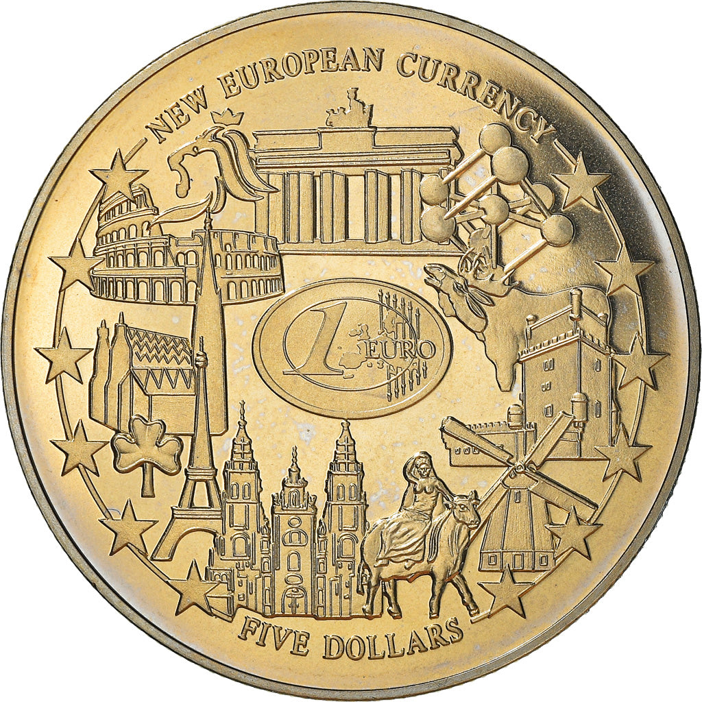 Moeda, Libéria, 5 Dollars, 2002, MS(65-70), Cobre-níquel